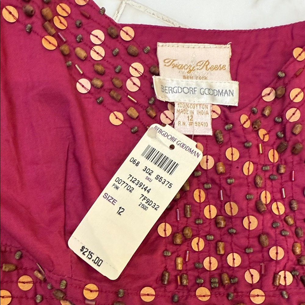 Elegant Tracy Reese for Bergdorf Goodman Burgundy Embellished Women's cotton Top - Picture 2 of 4
